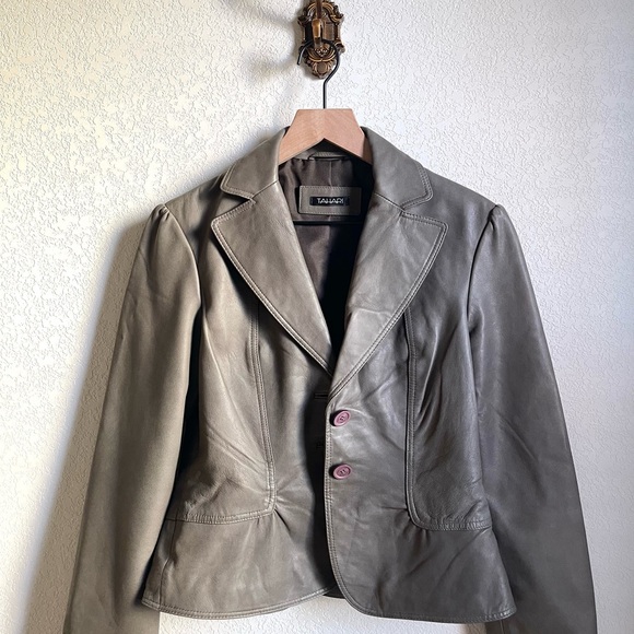 Tahari Taupe Leather Jacket - Picture 1 of 3